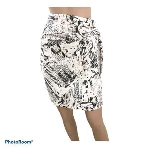 Robert Rodriguez White Black Abstract  Print Faux Wrap Mini Skirt M